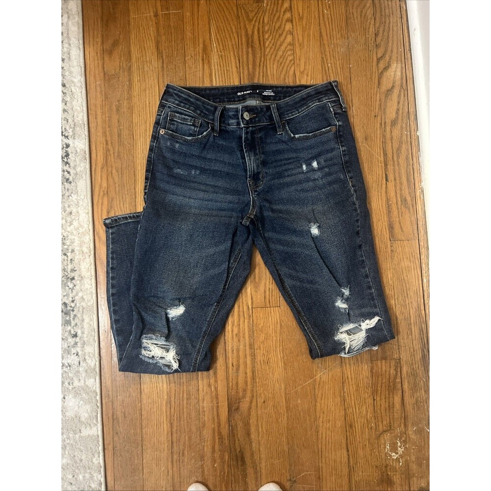Old Navy Women's Size 8 Mid-Rise Rockstar Super Skinny Jeans Blue Distressed